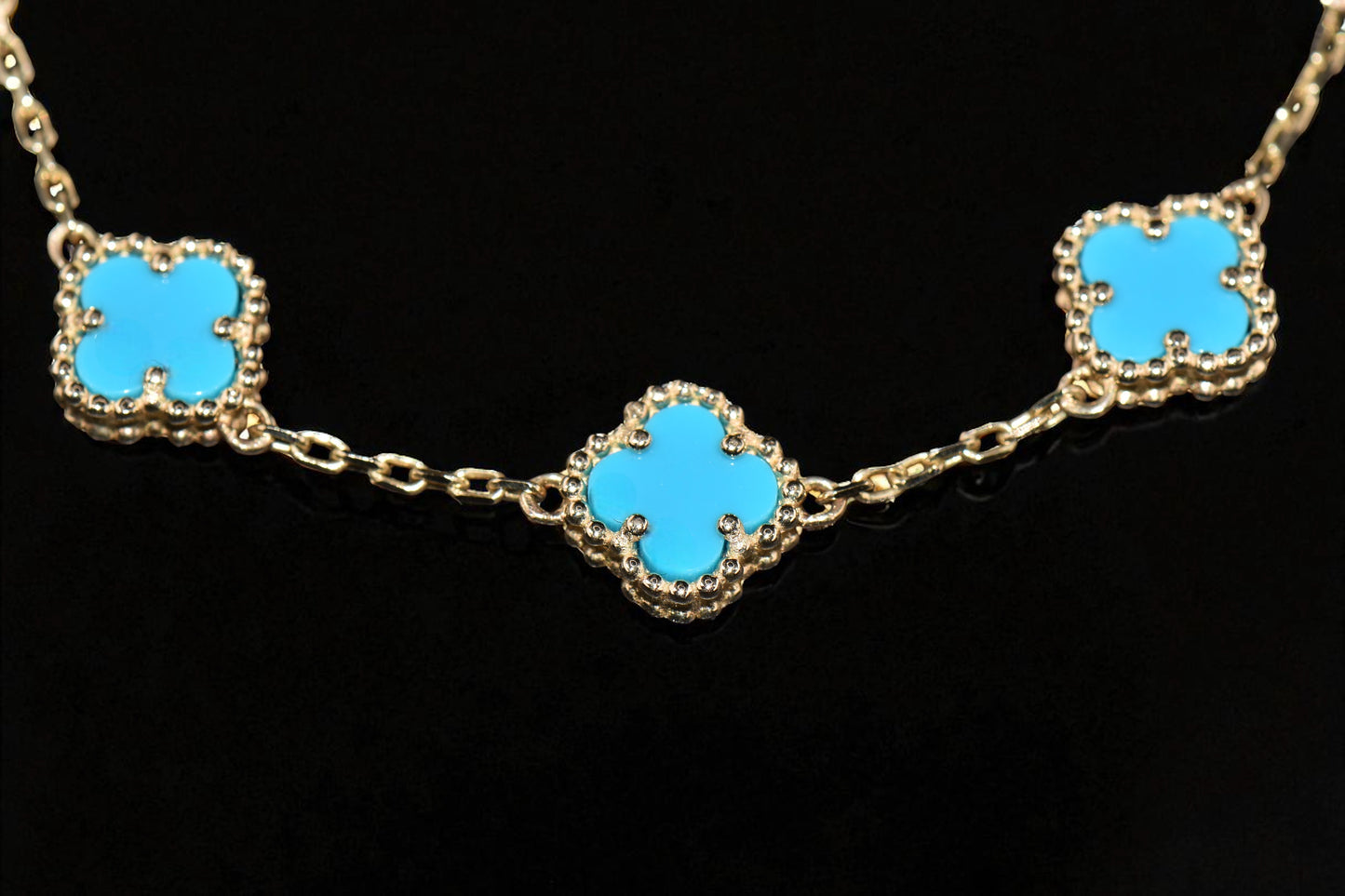 14K Adjustable Turquoise Flower Bracelet – 8in / Pulsera Ajustable de Flor Turquesa 14K – 8 pulgadas (Copy)