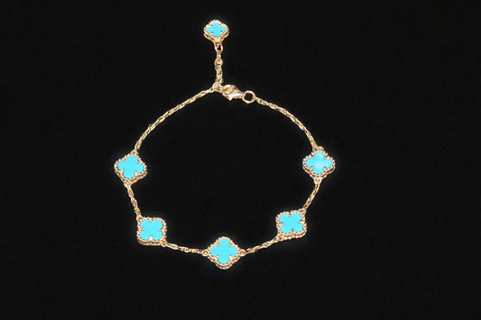 14K Adjustable  Turquoise Flower Bracelet – 8in / Pulsera Ajustable de Flor Turquesa 14K – 8 pulgadas (Copy)