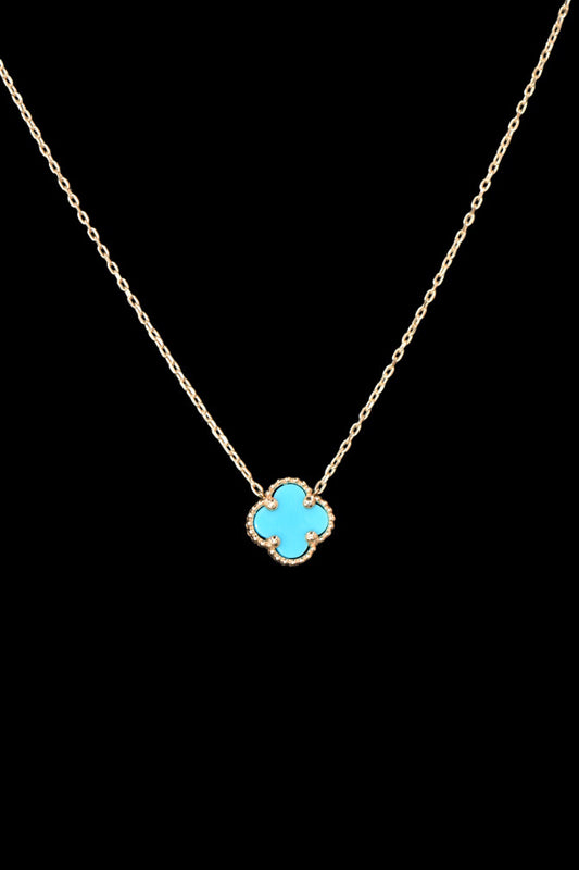14K Necklace with Turquoise Flower Pendant / Cadena 14K con Dije de Flor Turquesa
