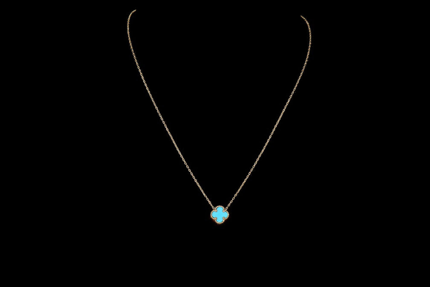 14K Necklace with Turquoise Flower Pendant / Cadena 14K con Dije de Flor Turquesa